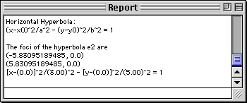 Report window output for hyperbola