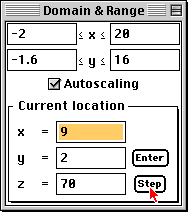 Domain and Range window's step button