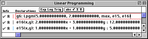Linear program generated from Matrix3  in the Work window