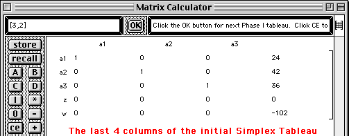 Last 4 columns of the initial tableau