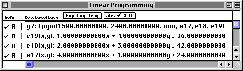 Linear program generated from Matrix4 in Work window