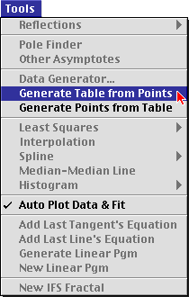 Select Generate Table from Points menu item