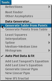 Select Generate Table From Points from Tools Menu