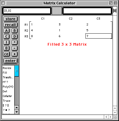 Filled 3 x 3 matrix
