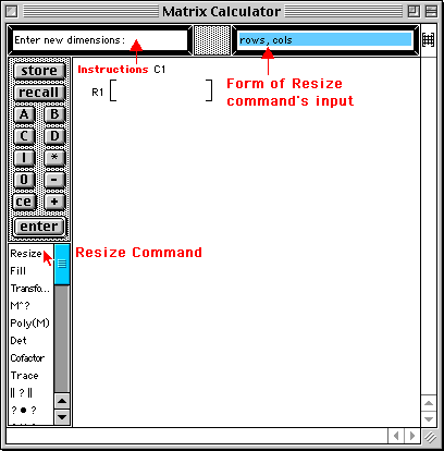 Matrix Calculator Resize command