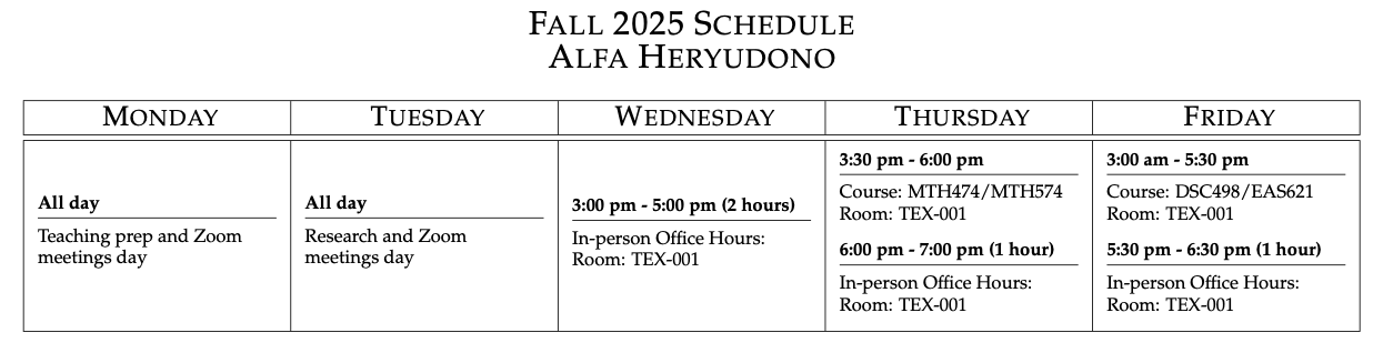 Fall 2025 schedule