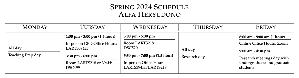 Spring 2024 schedule
