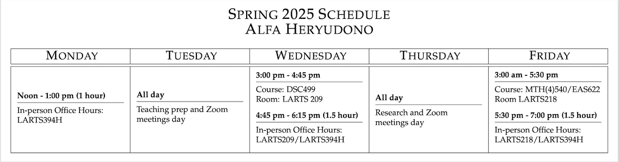 Spring 2025 schedule