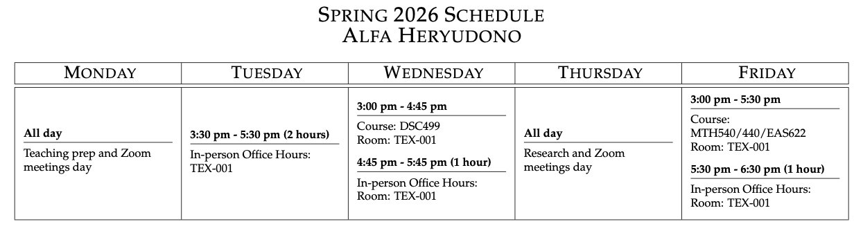 Spring 2026 schedule